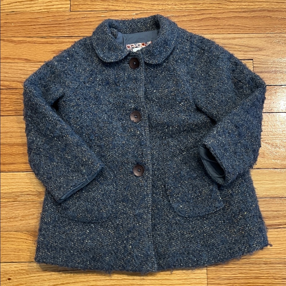 Zara Medium Blue & Tan Tweed Dressy Pea Coat with buttons